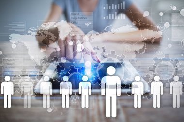 İnsan kaynakları yönetimi, insan kaynakları, işe alım, liderlik ve ekip oluşturma. İş ve teknoloji kavramı.