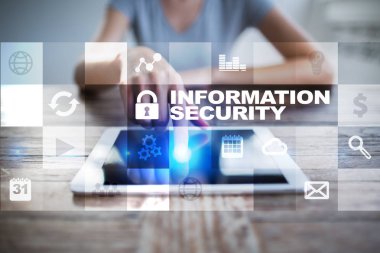 Sanal ekrandaki bilgi güvenlik ve veri koruma kavramı.