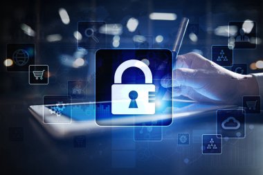 Veri koruma, siber güvenlik, bilgi güvenliği ve şifreleme. İnternet Teknoloji ve iş kavramı.