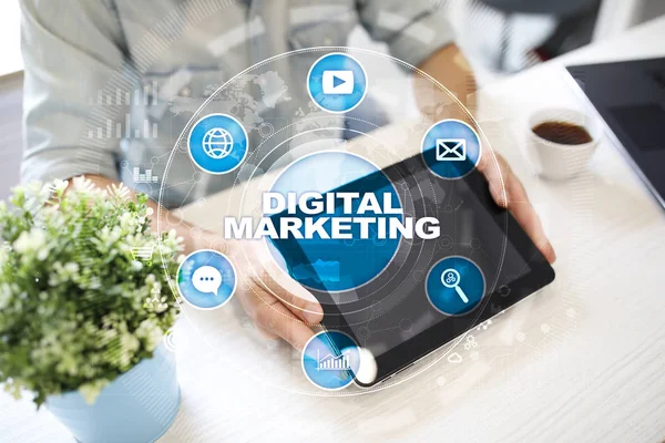 Digitale technologie marketingconcept. Internet. Online. Zoekmachineoptimalisatie. SEO. Smm. reclame. — Stockfoto