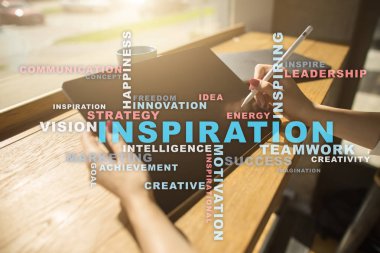 Sanal ekran üzerinde ilham kelimeler bulut.