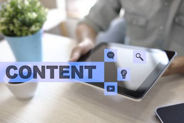 Sanal ekran içerik metni. İş kavramı, teknoloji ve internet. 