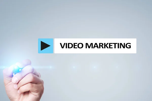 Video marketing, advertising concept on virtual screen.