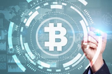 Bitcoin cryptocurrency. Finans teknolojileri. Internet para. İş kavramı.
