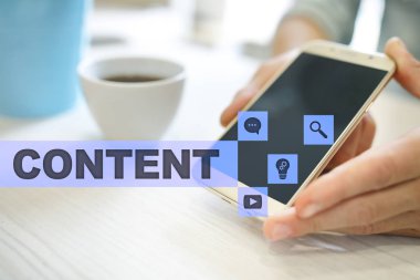 Sanal ekran içerik metni. İş kavramı, teknoloji ve internet. 