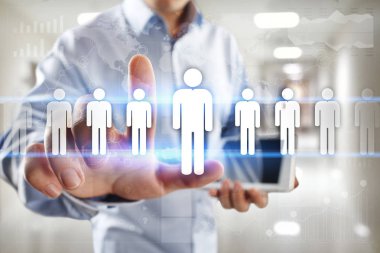 İnsan kaynakları yönetimi, insan kaynakları, işe alım, liderlik ve ekip oluşturma. İş ve teknoloji kavramı.