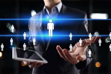 İnsan kaynakları yönetimi, insan kaynakları, işe alım, liderlik ve ekip oluşturma. İş ve teknoloji kavramı.