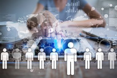 İnsan kaynakları yönetimi, insan kaynakları, işe alım, liderlik ve ekip oluşturma. İş ve teknoloji kavramı.