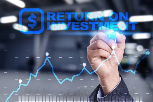 ROI, návratnost investice obchodní a technologické koncepce. Virtuální obrazovka pozadí. — Stock fotografie