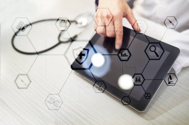 Sanal ekran üzerinde tıbbi kavramı. Sağlık. Online Tıbbi Danışma ve sağlık kontrol, Emr, Ehr.