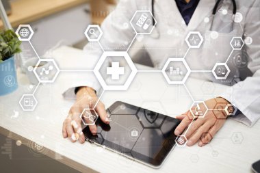 Sanal ekran üzerinde tıbbi kavramı. Sağlık. Online Tıbbi Danışma ve sağlık kontrol, Emr, Ehr.