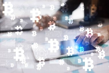 Bitcoin cryptocurrency. Finans teknolojileri. Internet para. İş kavramı.