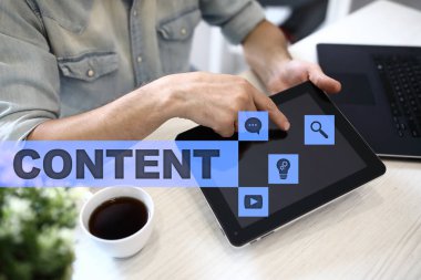 Sanal ekran içerik metni. İş kavramı, teknoloji ve internet. 