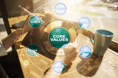 Çekirdek değerler iş ve teknoloji kavramı sanal ekrandaki.