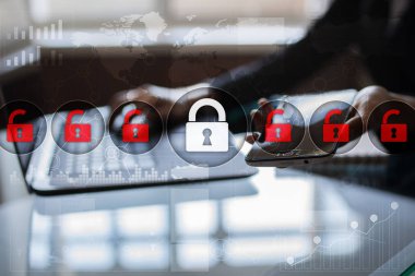 Siber Güvenlik, veri koruma, bilgi güvenliği ve şifreleme. İnternet Teknoloji ve iş kavramı.