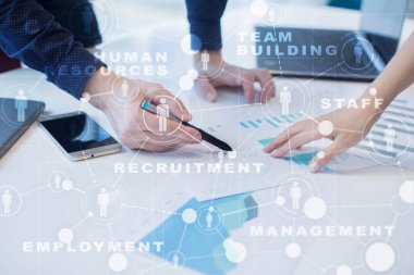 İnsan kaynakları yönetimi, insan kaynakları, işe alım, liderlik ve ekip oluşturma. İş ve teknoloji kavramı.