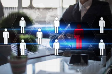 İnsan kaynakları yönetimi, insan kaynakları, işe alım, liderlik ve ekip oluşturma. İş ve teknoloji kavramı.