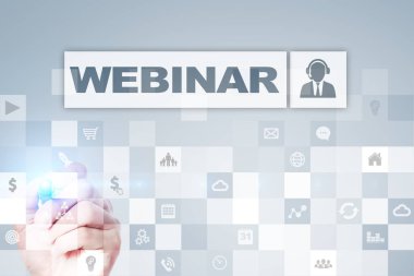 Webinar. E-eğitim, Online Eğitim kavramı. Kişisel gelişim. Sanal ekran.