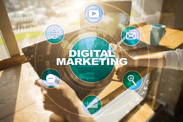 Digitale technologie marketingconcept. Internet. Online. Zoekmachineoptimalisatie. SEO. Smm. reclame. — Stockfoto