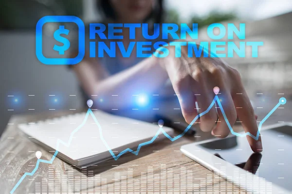 ROI, Return on investment business and technology concept. Fundo de tela virtual . — Fotografia de Stock