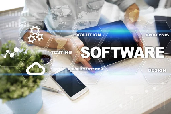 Software development. Data Digital Programs System Technology Concept.