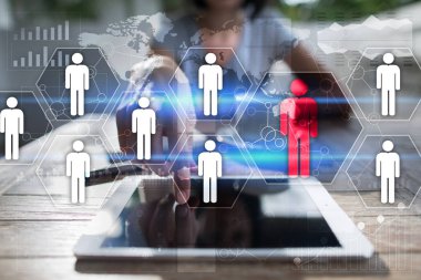 İnsan kaynakları yönetimi, insan kaynakları, işe alım, liderlik ve ekip oluşturma. İş ve teknoloji kavramı.