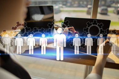 İnsan kaynakları yönetimi, insan kaynakları, işe alım, liderlik ve ekip oluşturma. İş ve teknoloji kavramı.