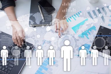 İnsan kaynakları yönetimi, insan kaynakları, işe alım, liderlik ve ekip oluşturma. İş ve teknoloji kavramı.