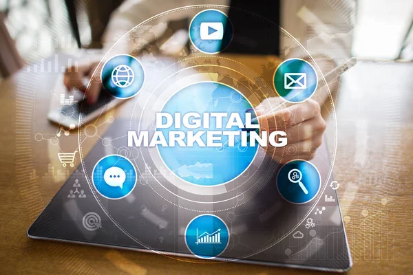 Digitale technologie marketingconcept. Internet. Online. Zoekmachineoptimalisatie. SEO. Smm. reclame. — Stockfoto