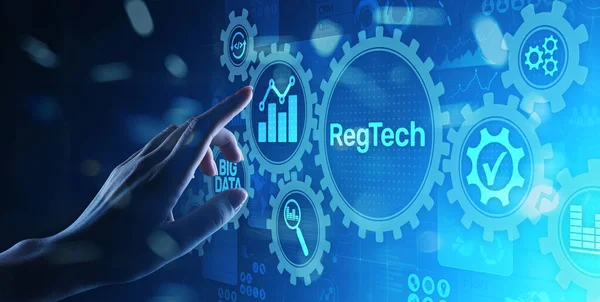 RegTech RegTech Regulation Compliance financial control Modern Internet technology concept on virtual screen. — 스톡 사진