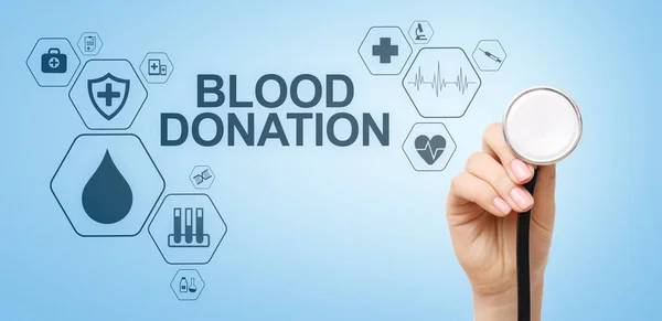 Dia Doação Sangue Conceito Médico Tela Virtual — Fotografia de Stock