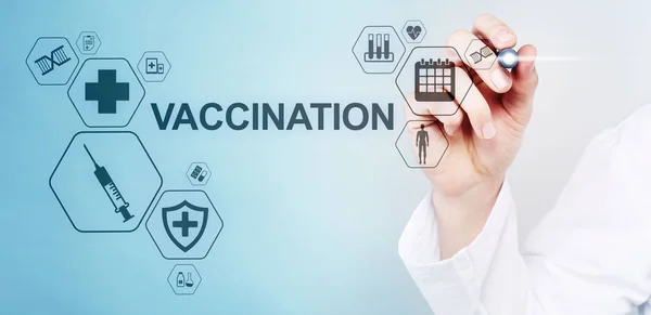 Εμβολιασμός Ιατρικής Περίθαλψης Έννοια Της Εικονική Οθόνη — Φωτογραφία Αρχείου
