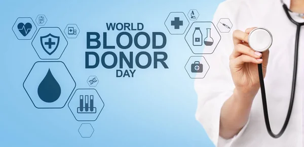 Giornata mondiale dei donatori di sangue. Concetto medico sullo schermo . — Foto Stock