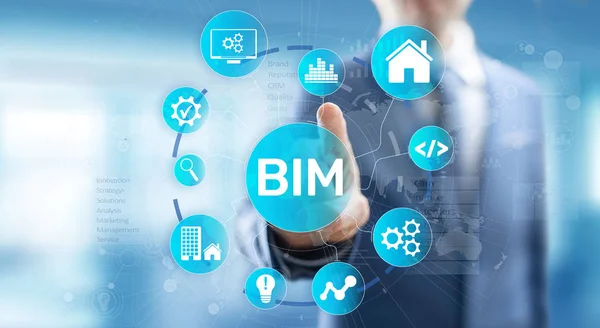 Koncepcja BIM Building Information Modeling Technology na wirtualnym ekranie. — Zdjęcie stockowe