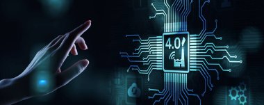 Akıllı sanayi 4.0 yenilik otomasyon teknolojisi kavramı sanal ekran üzerinde.