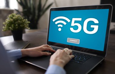 5g Hızlı mobil internet bağlantısı, Ne nesli iletişim ve modern teknoloji kavramı.