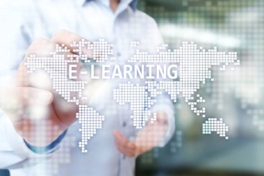 E-öğrenme, uluslararası online eğitim kavramı. Internet ve teknoloji.