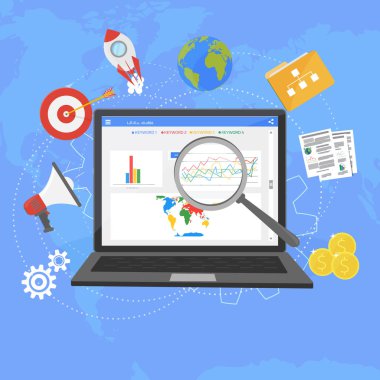 Renkli düz resimde web analytics tasarımı, Seo optimizati