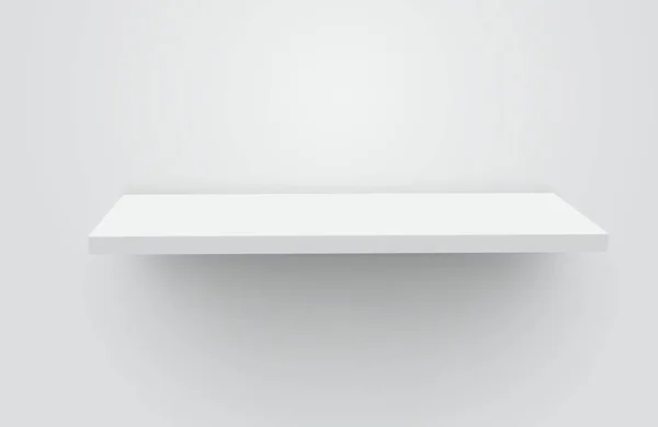Beyaz duvar üzerinde beyaz relaistic boş raf. Vektör mockup