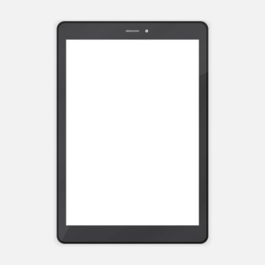 Siyah şık Tablet Pc resimde boş beyaz ekran ile. 