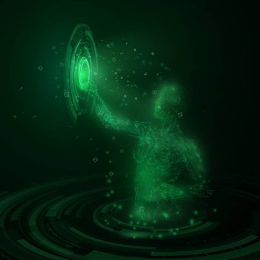 Sanal bir spa sanal bir nesneyi dokunmadan bir kadın silüeti