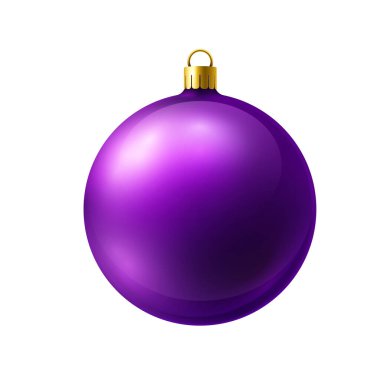 Beyaz arka planda izole edilmiş buzlu camdan yapılmış mor noel balosu. Ben...