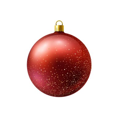 Beyaz arka planda izole edilmiş altın parıltılı kırmızı noel topu