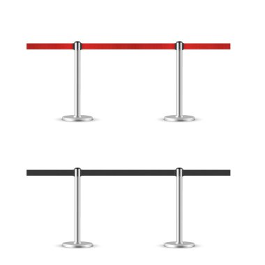 Geri çekilebilir kemer dikişsiz illüstrasyon seti. Taşınabilir kurdele engelleri.
