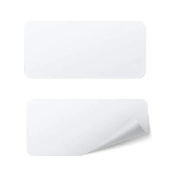 Eğri kenarlı beyaz dikdörtgen kağıt yapıştırıcının gerçekçi şablonu 
