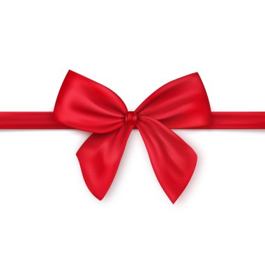 Parlak saten kırmızı kurdele ve beyaz arka planda gerçekçi bir vektör çizimi.