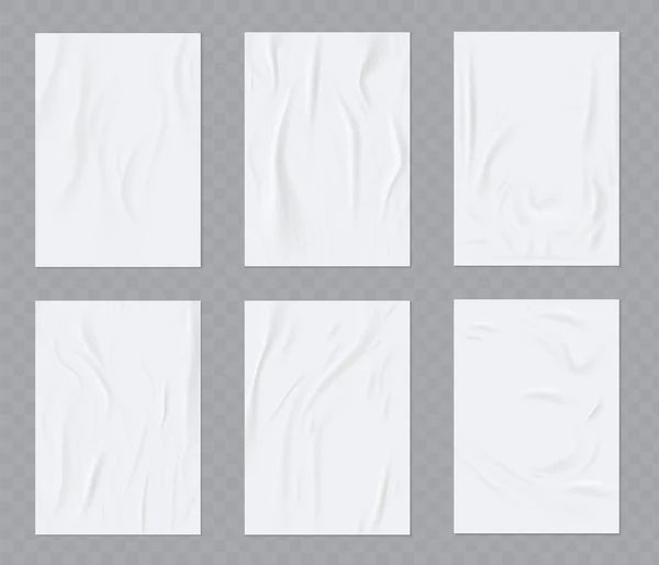 Duvara yapıştırılmış poster ya da broşür için buruşuk kağıt vektör gerçekçi şablonu. Vektör seti