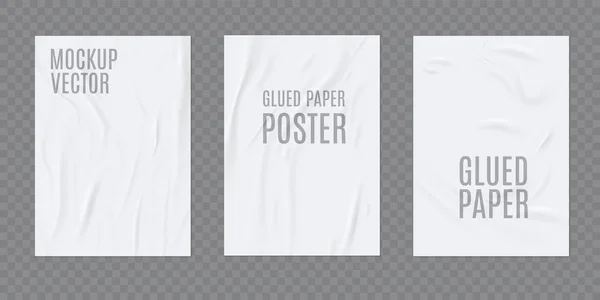 Duvara yapıştırılmış poster ya da broşür için buruşuk kağıt vektör gerçekçi şablonu. Vektör seti