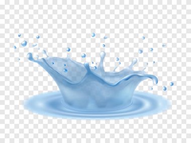 Gerçekçi su sıçraması. Su tacı ve sprey, yüzeyde dalgalar