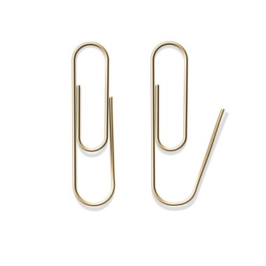 Gerçekçi metal ataç seti. Vektör ayarlandı. Birkaç sayfa kağıdı bir arada tutmak için kırtasiye ataç aksesuarı